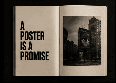 An open Bodega Books spread reading A Poster Is A Promise