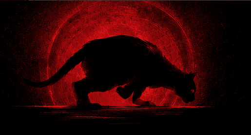 The Nine Lives cat prowling out of a red halo