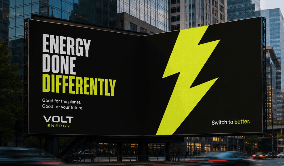 The Energy Done Differently billboard above city traffic