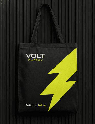 A Volt Energy tote bag carrying the bolt mark